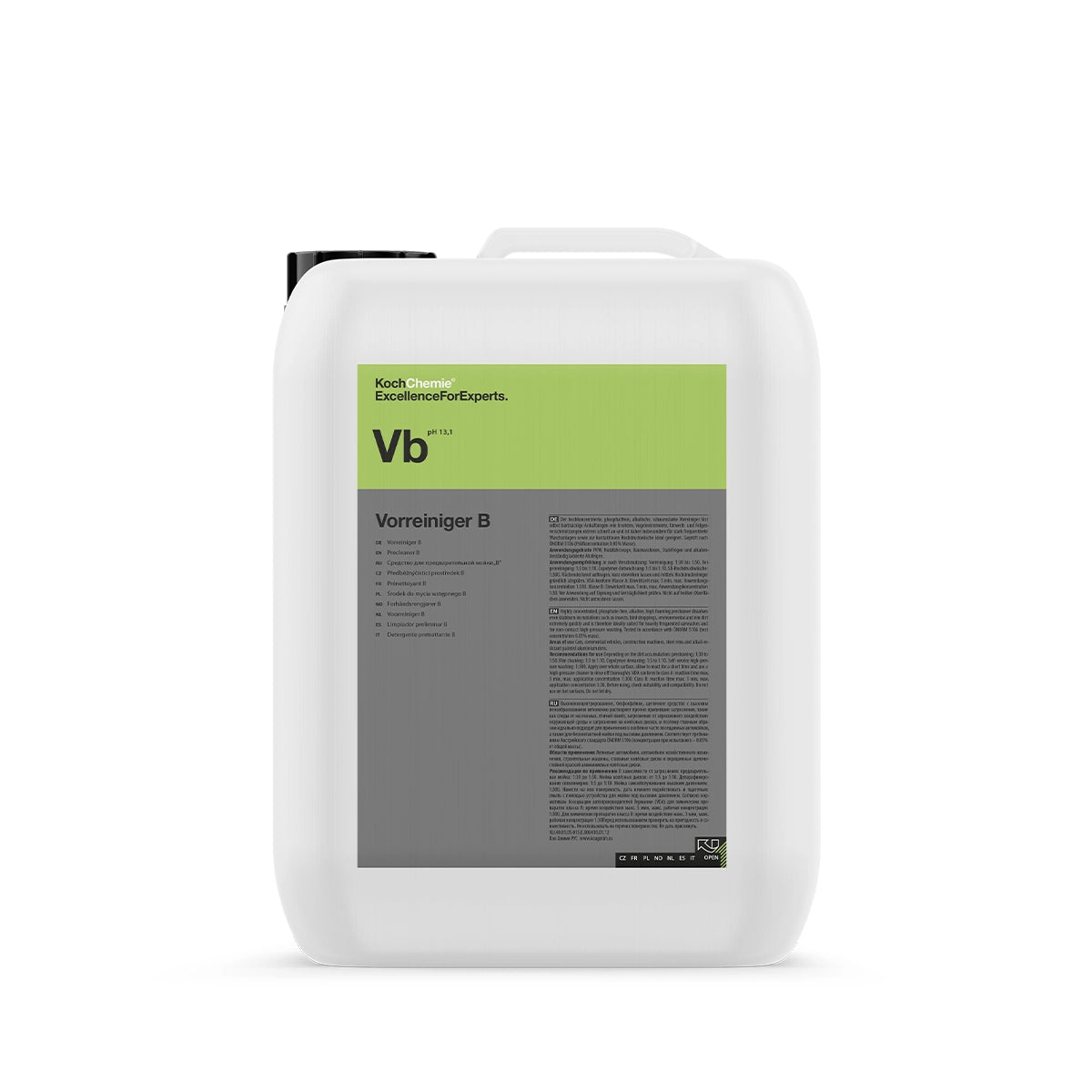 11 kg Koch Chemie Vorreiniger B Precleaner with corrosion inhibitors, ideal for professional car cleaning and copolymer dewaxing.