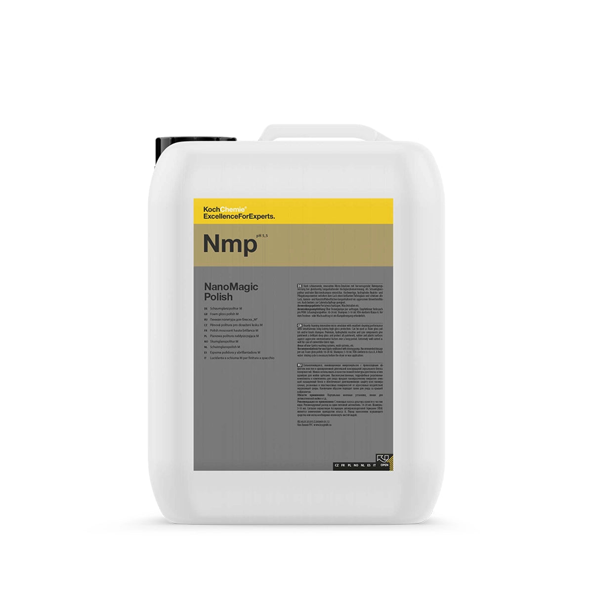 Koch Chemie NanoMagic Polish 21 Kg, versatile micro-emulsion polish offering exceptional cleaning performance and easy drying for cars.