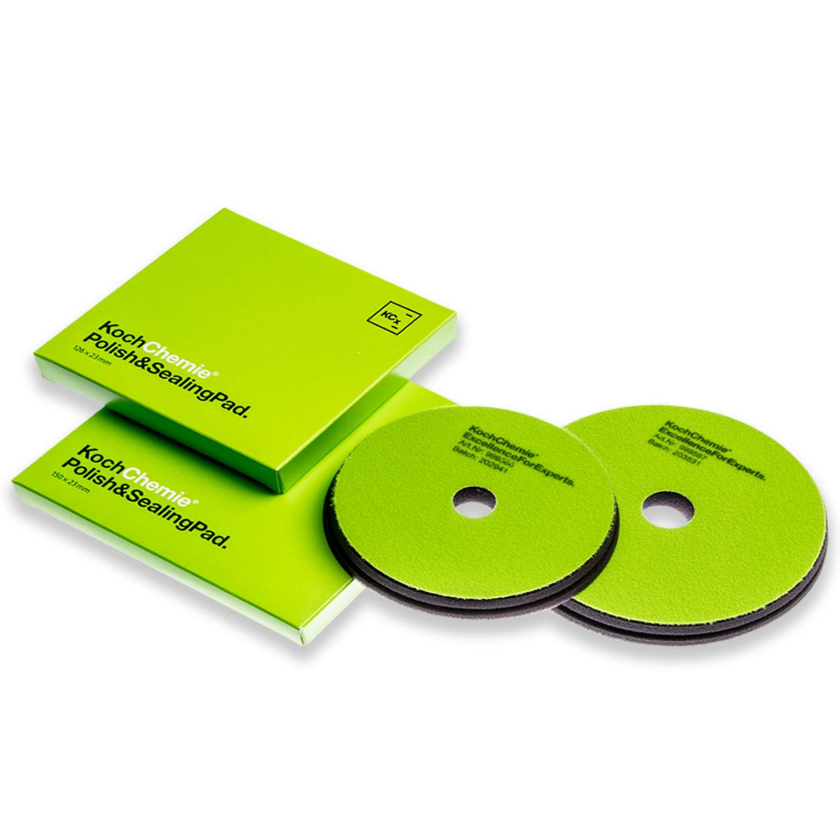 Green Koch Chemie Polish & Sealing Pad 150x23mm, ideal for extra-fine finishing and ensuring smooth, uniform sealing results.