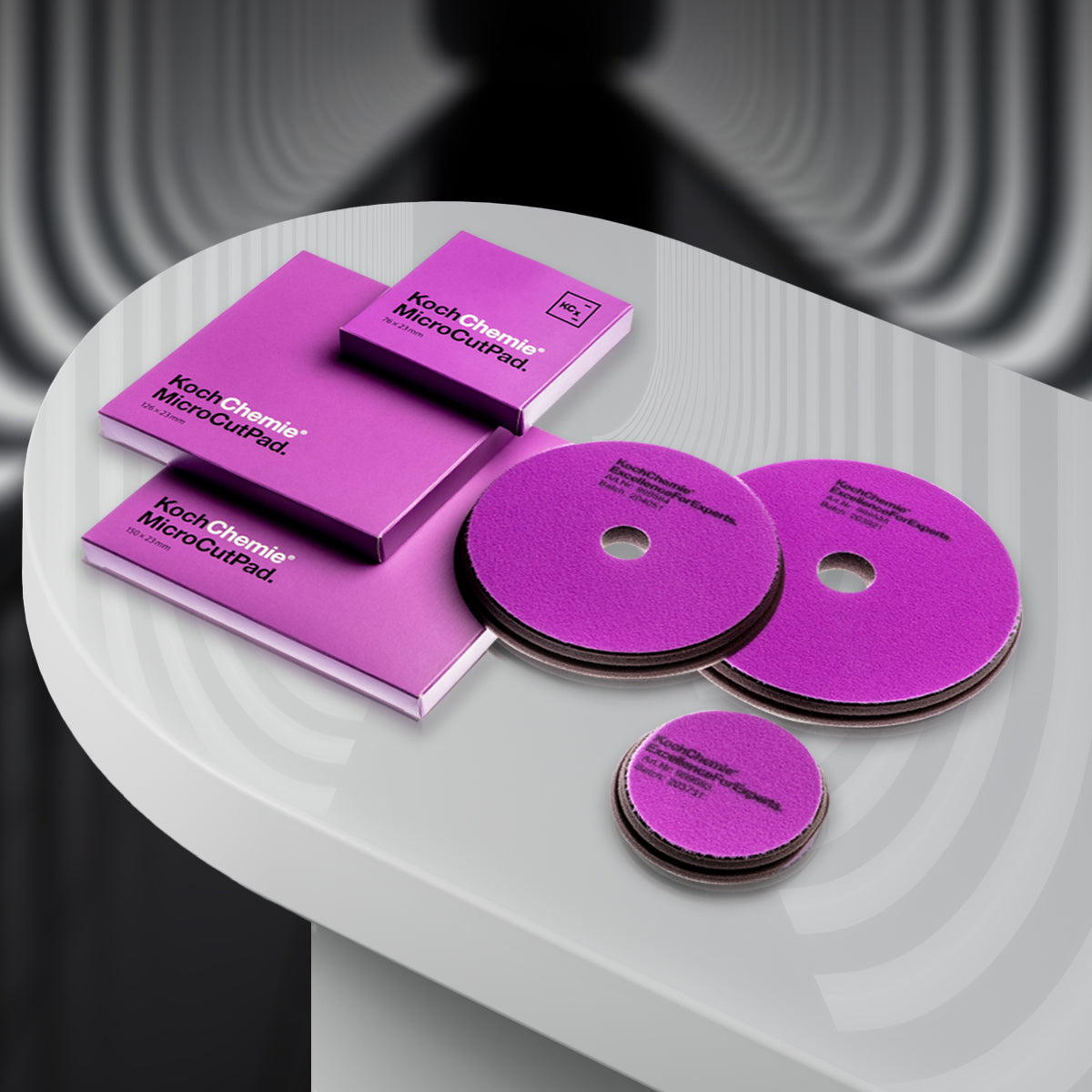 Koch Chemie Micro Cut Pad 5" with 126x23mm dimensions, designed for removing fine scratches and holograms.
