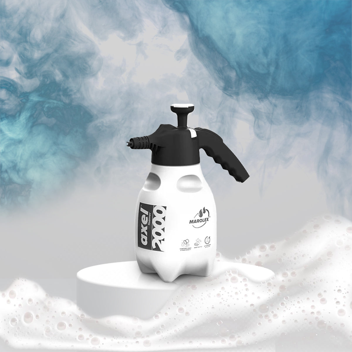Marolex Foamer Axel 2000ml (ACID-line), featuring replaceable foam inserts for versatile foam density adjustments, ideal for automotive and industrial applications.