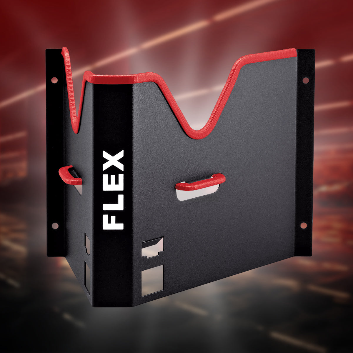 Flex WHP-1 AC/DC Wall Bracket for Polisher, Small – premium powder-coated steel holder for two polishers, ensuring space-saving storage and scratch protection.