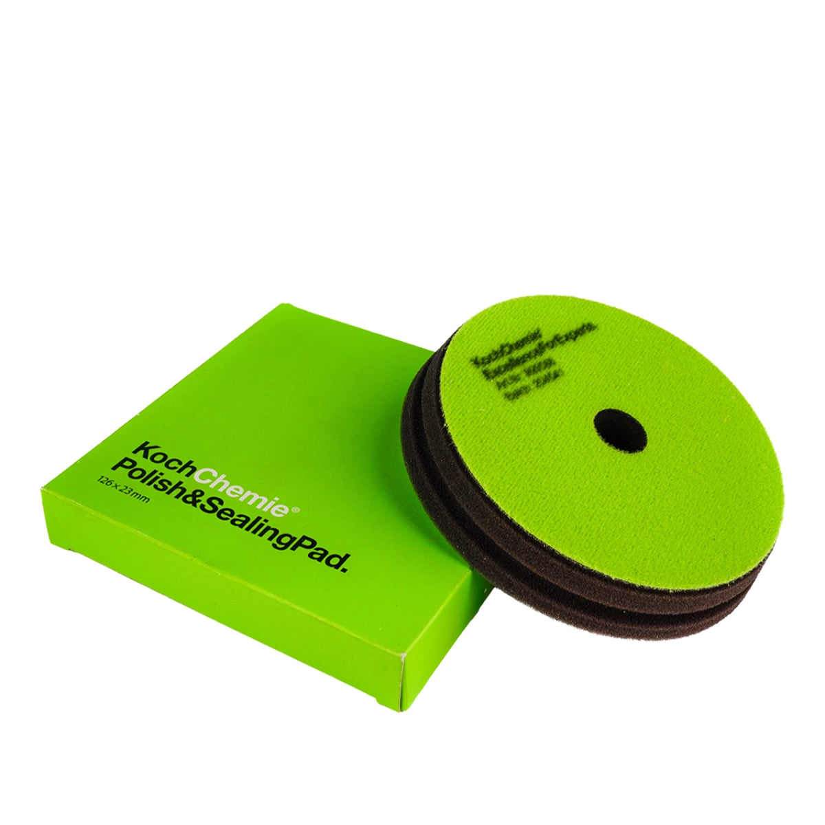 Green Koch Chemie Polishing & Sealing Pad, 126x23 mm, with extra-fine finish for professional auto detailing and sealing product application.