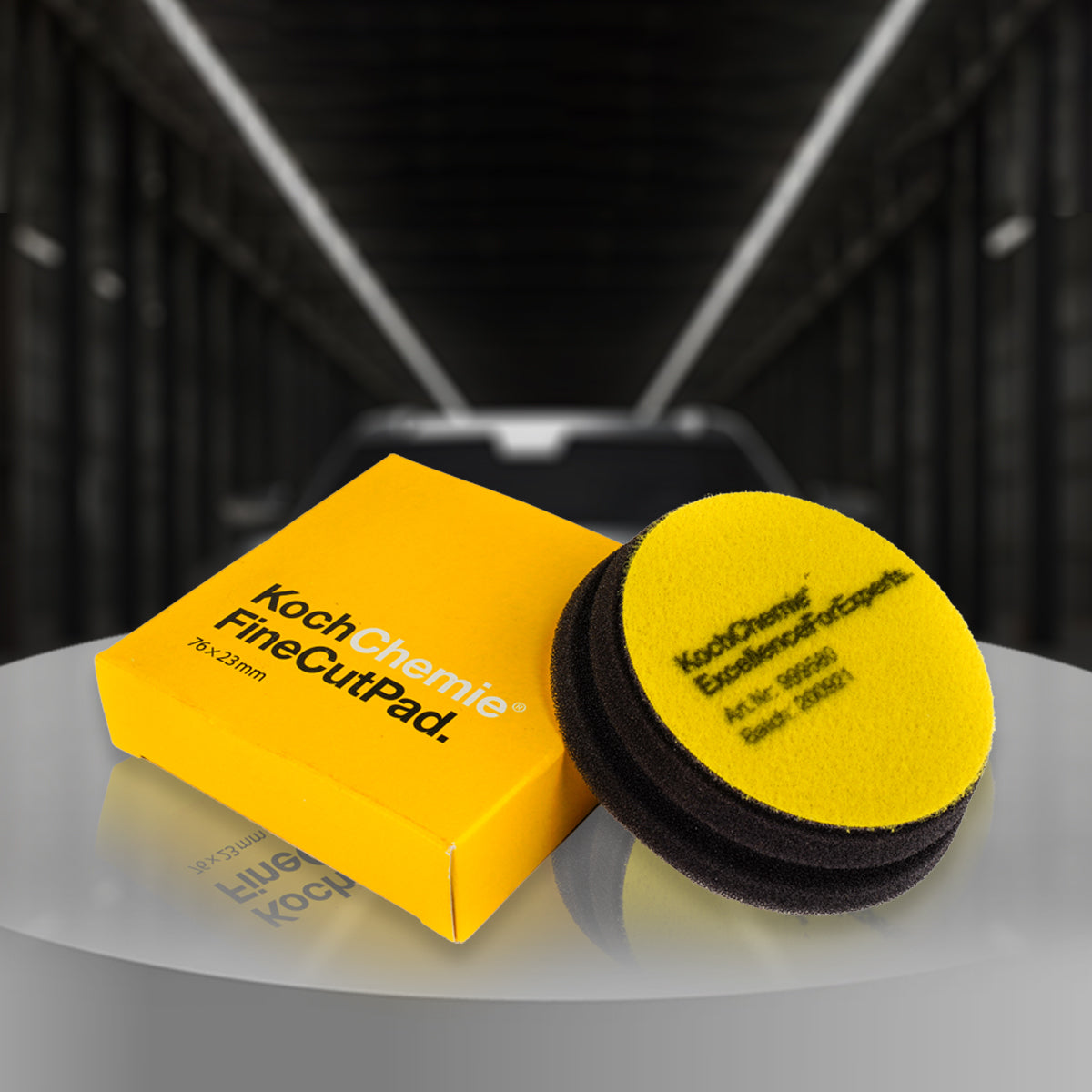 Koch Chemie Fine Cut Pad Yellow 76x23 mm (3”) with short height for enhanced stability and low torsion forces.