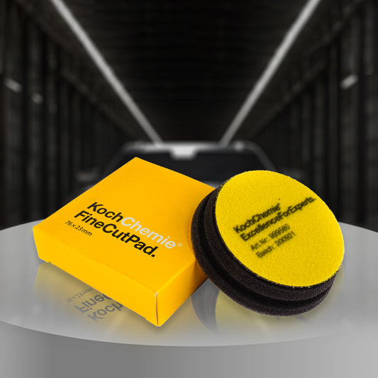 Koch Chemie Fine Cut Pad Yellow 76x23 mm (3”) with short height for enhanced stability and low torsion forces.