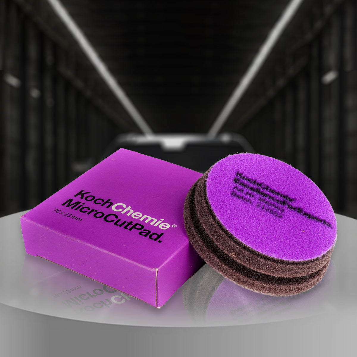 Koch Chemie Micro Cut Pad Purple 3-inch, designed for fine scratch removal and hologram-free polishing on car exteriors.