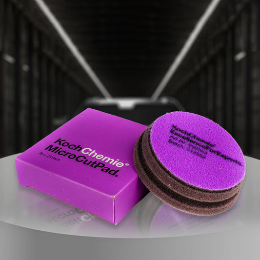 Koch Chemie Micro Cut Pad Purple 3-inch, designed for fine scratch removal and hologram-free polishing on car exteriors.