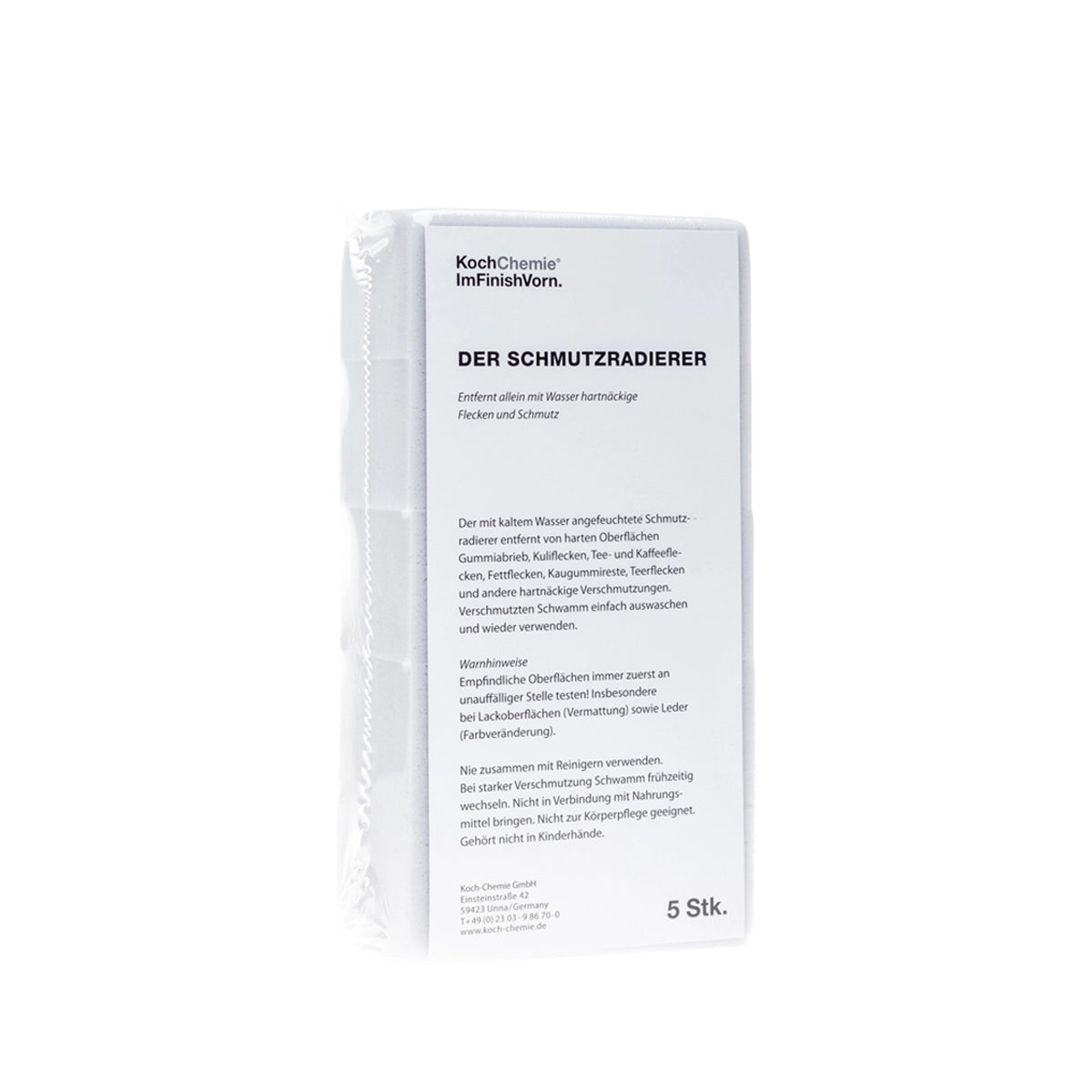 Set of 5 Koch Chemie Dirt Erasers, ideal for cleaning rubber marks, tea stains, tar, and more from vehicles and other hard surfaces.