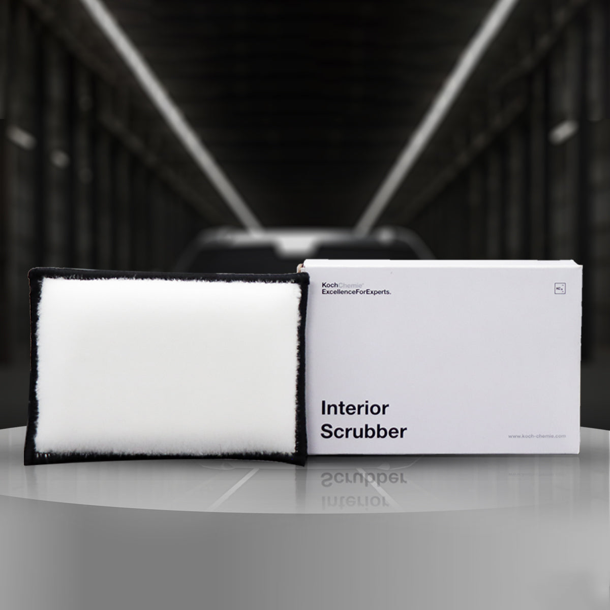 Koch Chemie Interior Scrubber cleaning pad designed for effective removal of grime from car interior surfaces like textiles, plastics, and leather.