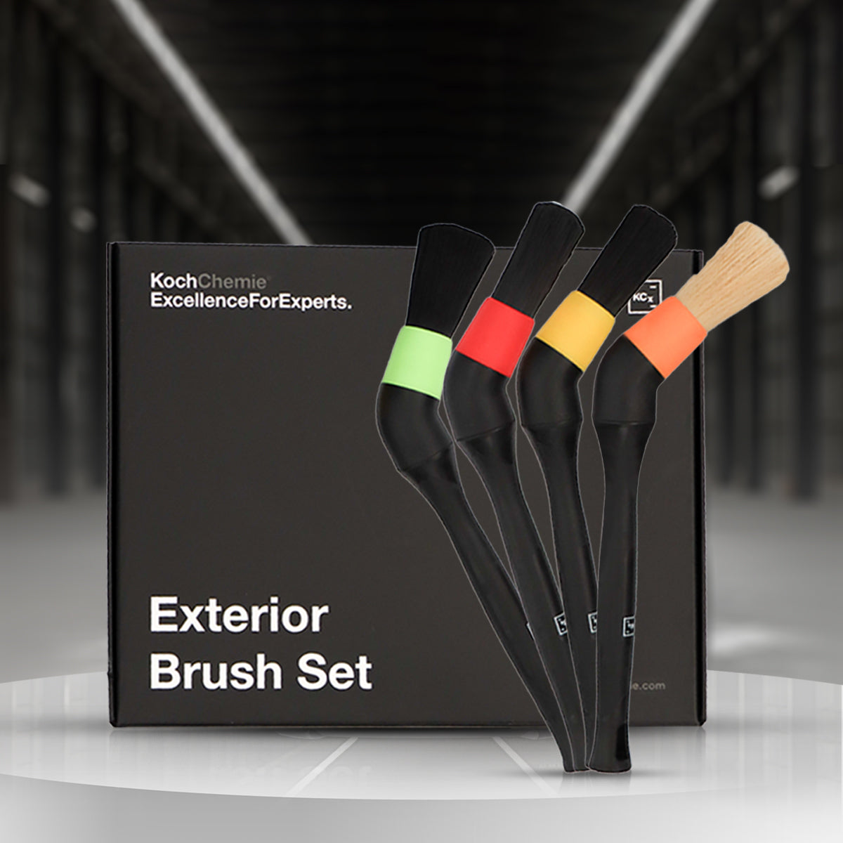 Koch Chemie Exterior Brush Set with four color-coded brushes for precise car exterior cleaning.