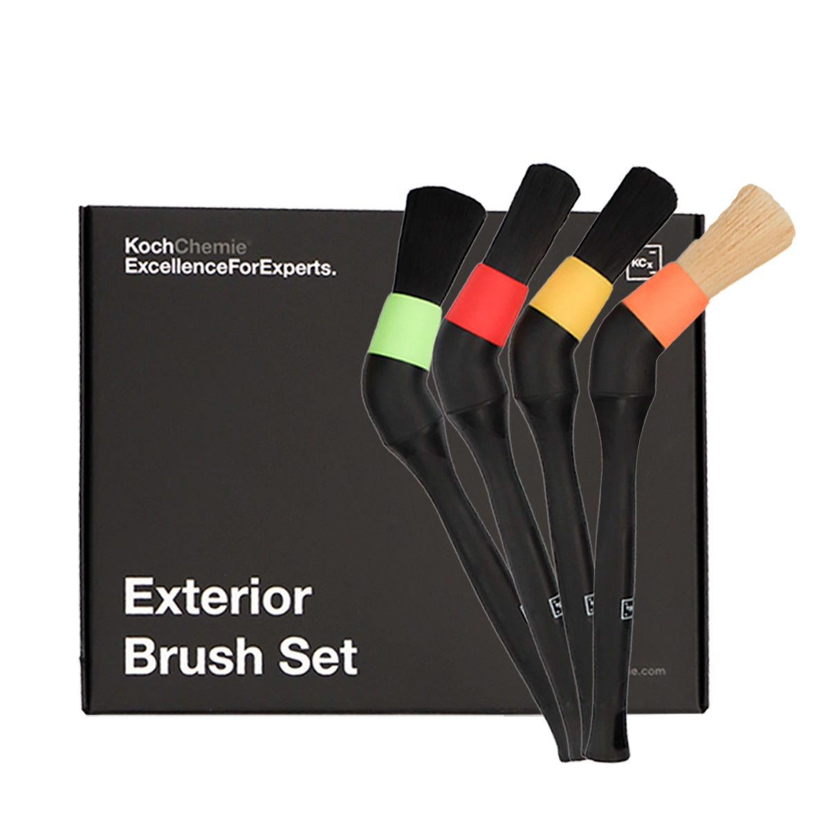 Exterior brush set featuring angled designs and diverse bristles for hard-to-reach areas.