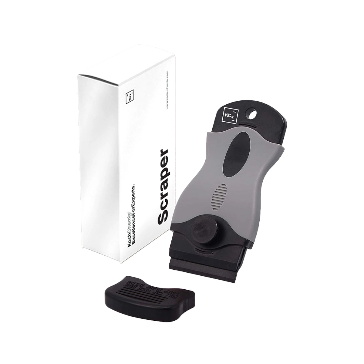 Durable plastic scraper with ten replacement blades, ideal for cleaning stubborn residues on various surfaces.