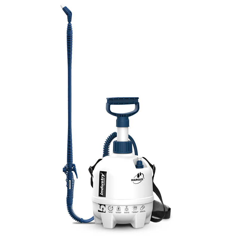 High-pressure Marolex Sprayer Industry 5L in white, crafted for safe handling of aggressive chemicals and heavy-duty applications.