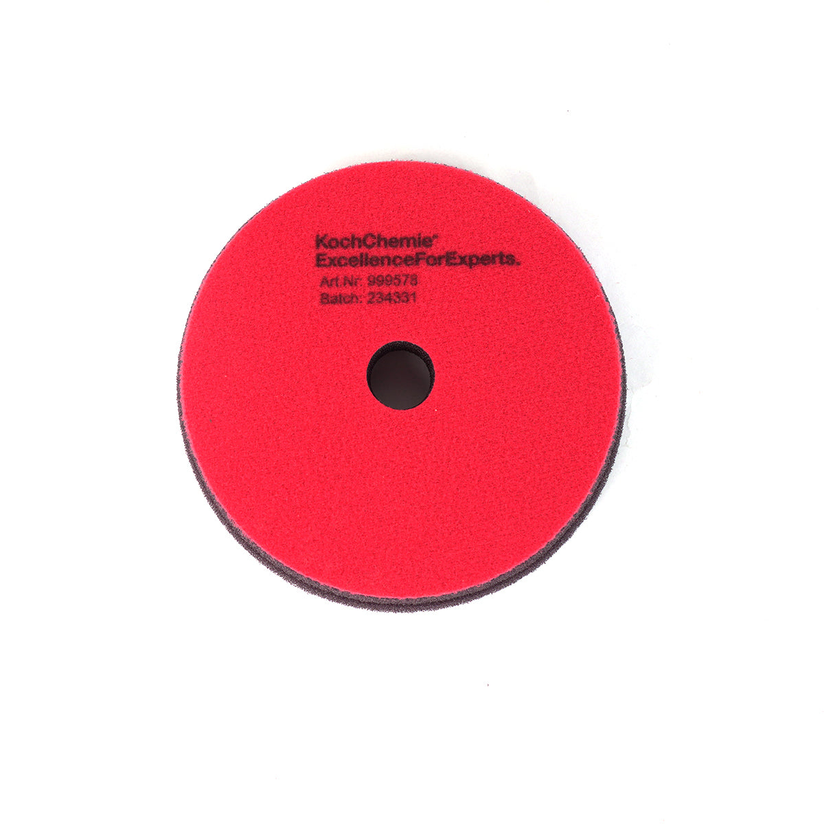 Red polishing pad with KochChemie branding on a white background