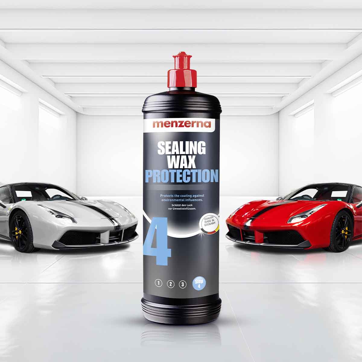 Menzerna Sealing Wax Protection 1 Ltr, liquid wax with carnauba for improved shine and lasting protection on car paint.