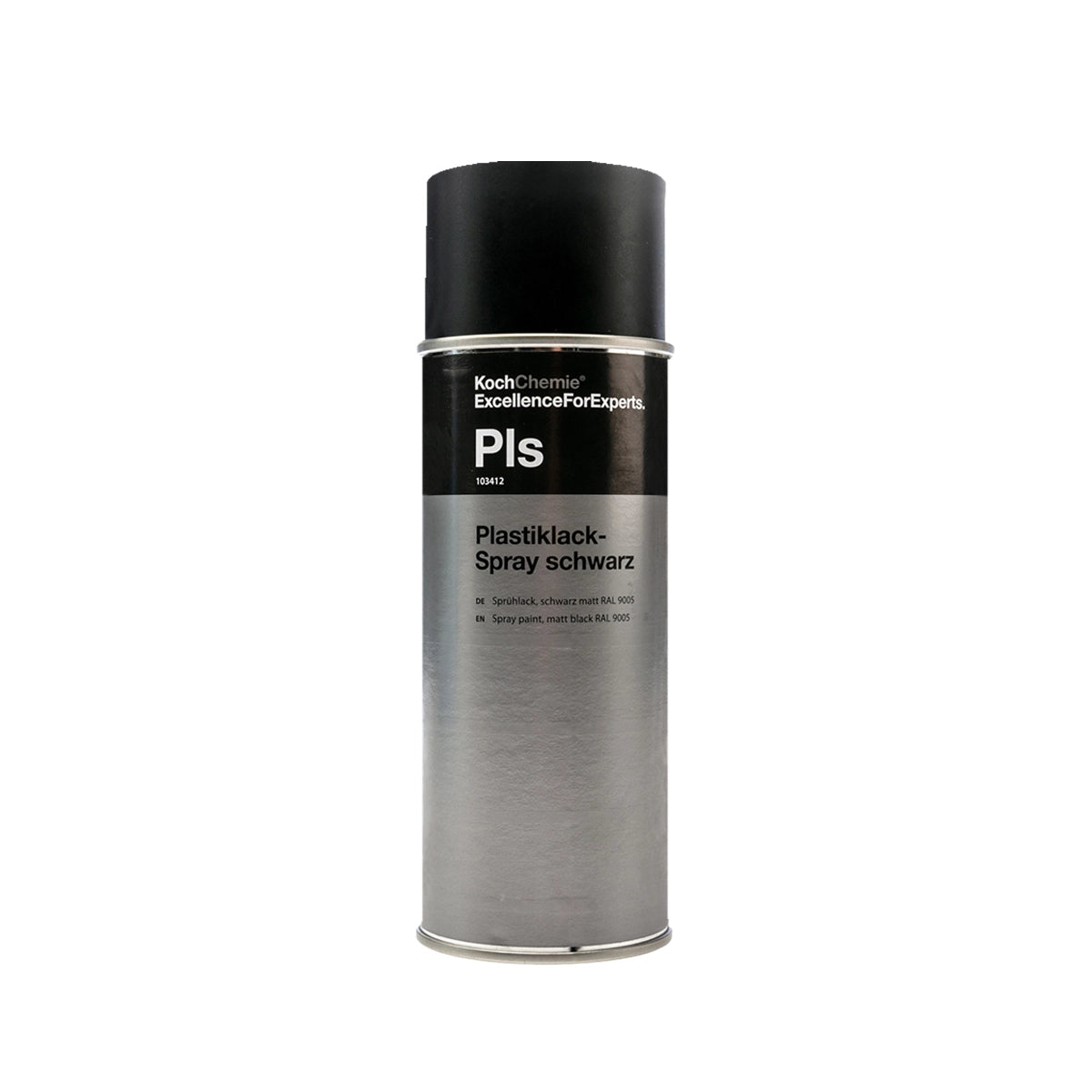 Koch Chemie Plastiklack Spray Schwarz 400ml, durable matte black spray for metal, rubber, and plastic surfaces, offering long-term protection.