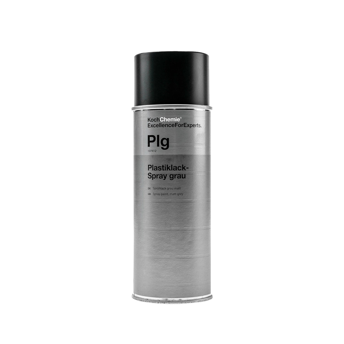 Koch Chemie Plastiklack-Spray grau 400ml, quick-drying matte grey spray paint for metal, rubber, and plastic surfaces.