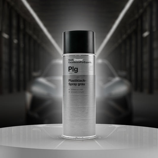 Koch Chemie Plastiklack-Spray grau 400ml, matte grey spray paint for vehicle exterior restoration and protection.