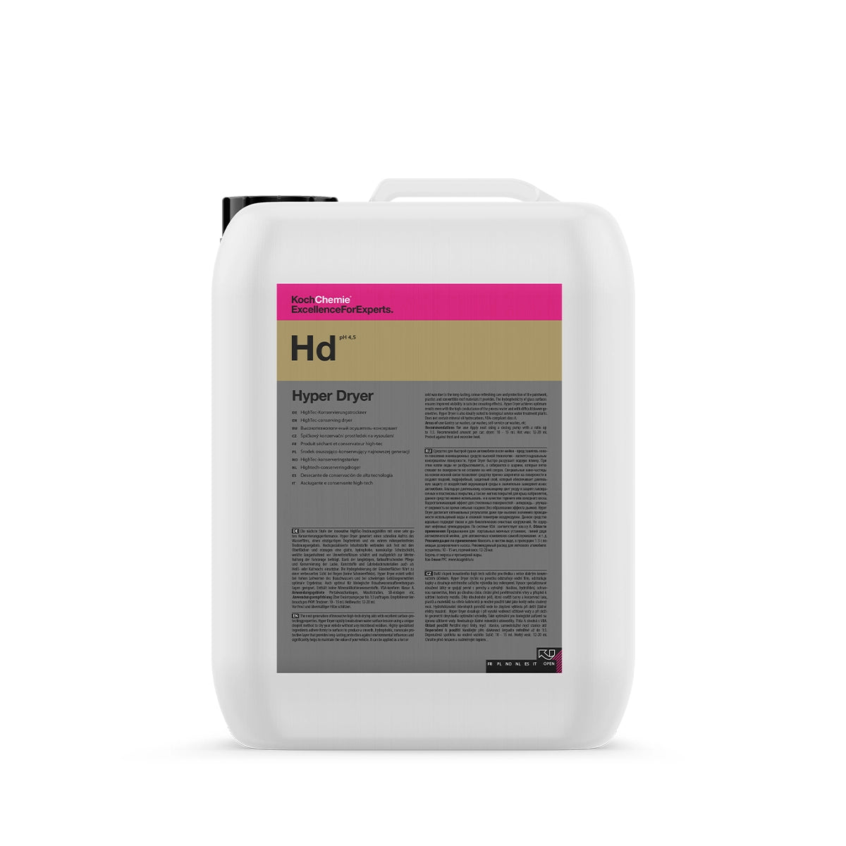 Koch Chemie Hyper Dryer 10 Kg, an advanced drying aid that provides long-term protection with a hydrophobic coating for paint, plastics, and glass.