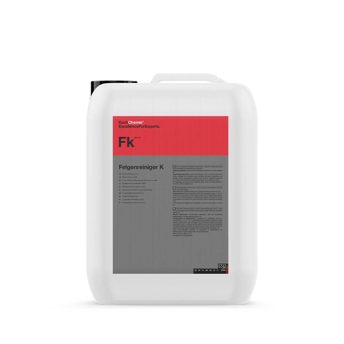 Koch Chemie Felgenreiniger K Rim Powerful Cleaner in 12 Kg, ideal for cleaning paint, glass, ceramics, and metal parts with corrosion protection.