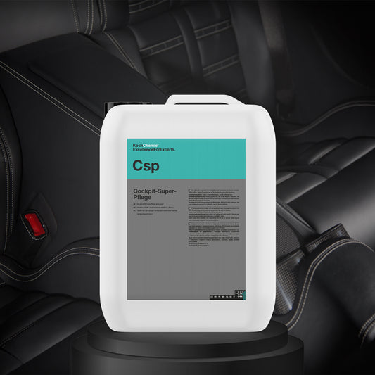 Koch Chemie Cockpit-SuperPflege 10L for interior plastic trim care, offering UV protection and a smooth, fresh-scented finish.