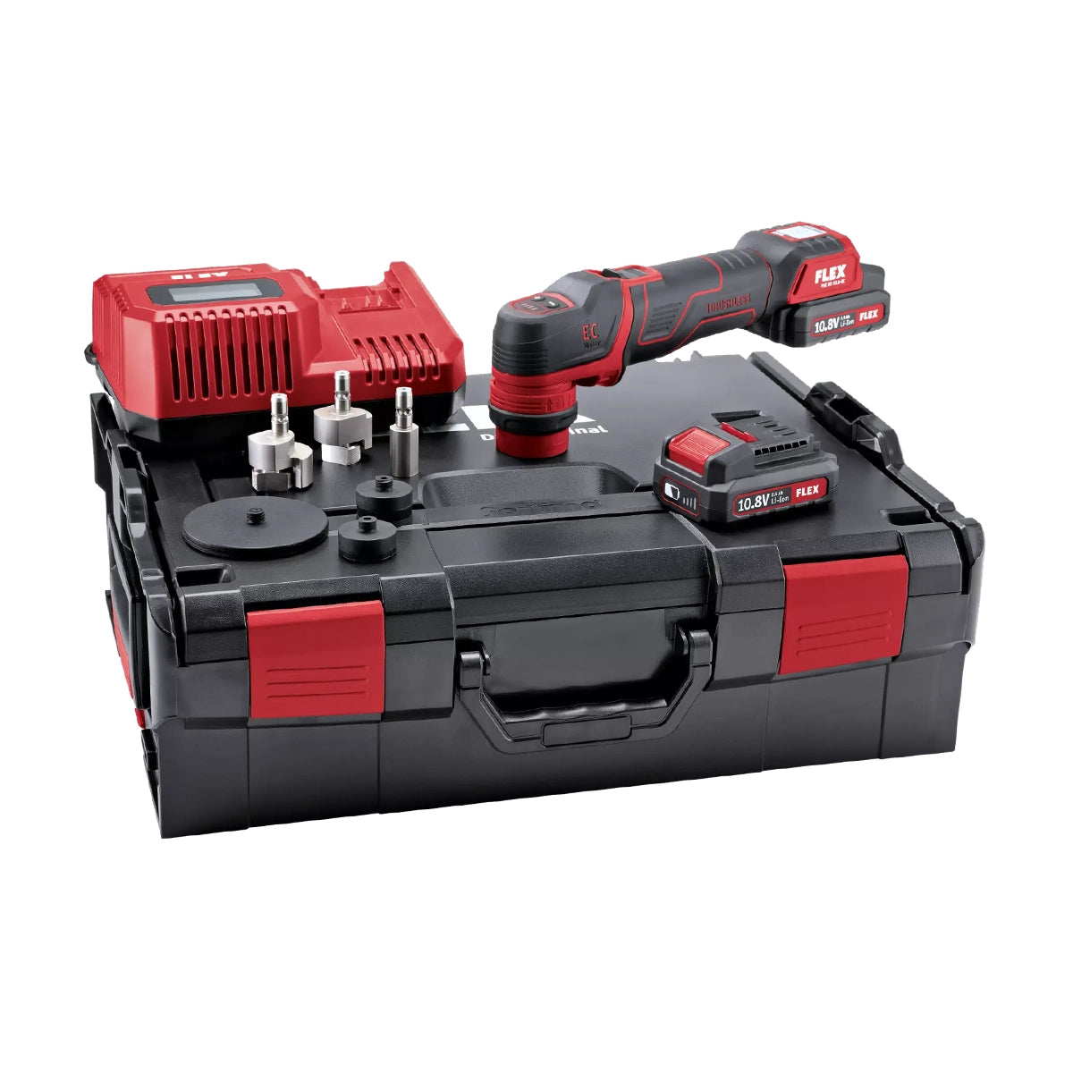 Compact and ergonomic Flex PXE 80 10.8-EC/2.5 mini polisher with adjustable speed and quick-change system.