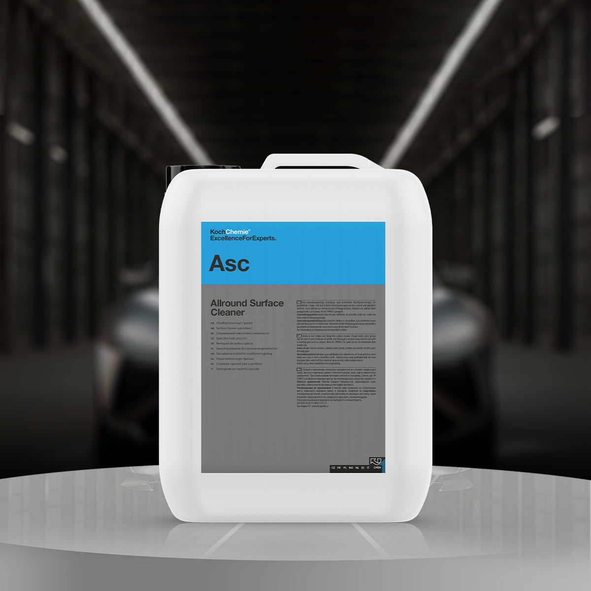 Koch Chemie Allround Surface Cleaner 10L, a versatile cleaner for streak-free results on cars, homes, and offices.
