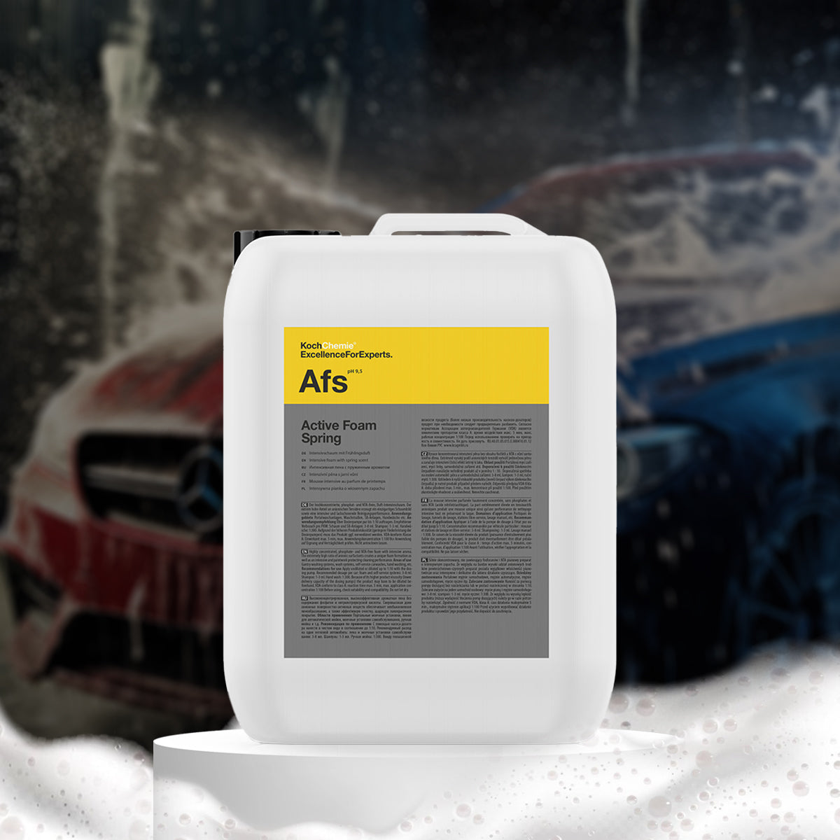 Koch Chemie Active Foam Spring 21 KG foam shampoo, highly concentrated for thorough vehicle exterior cleaning and washing systems.