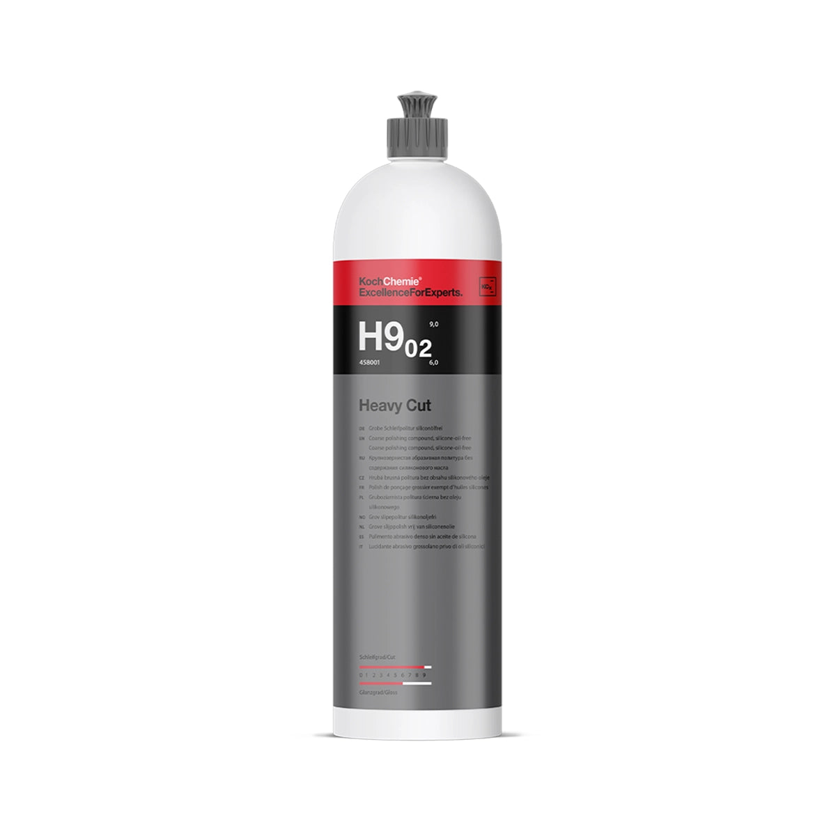 Professional-grade Koch Chemie Heavy Cut H9.02 for restoring faded paint and eliminating sanding traces.