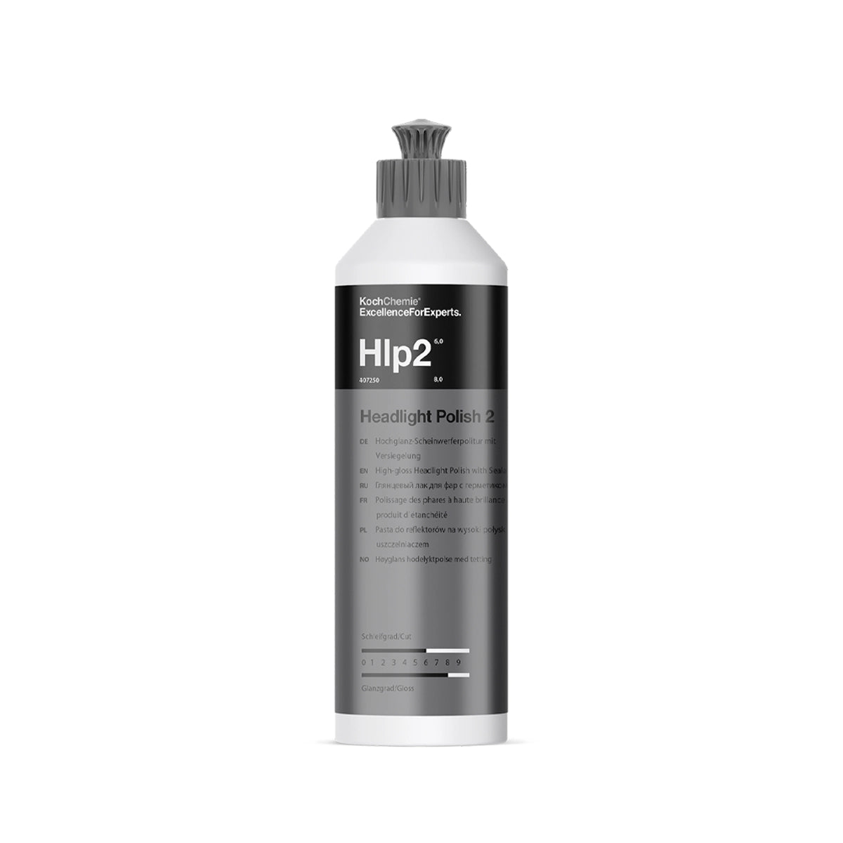 250ml Koch Chemie Headlight Polish 2 with high-gloss finish and sealing effect for headlights