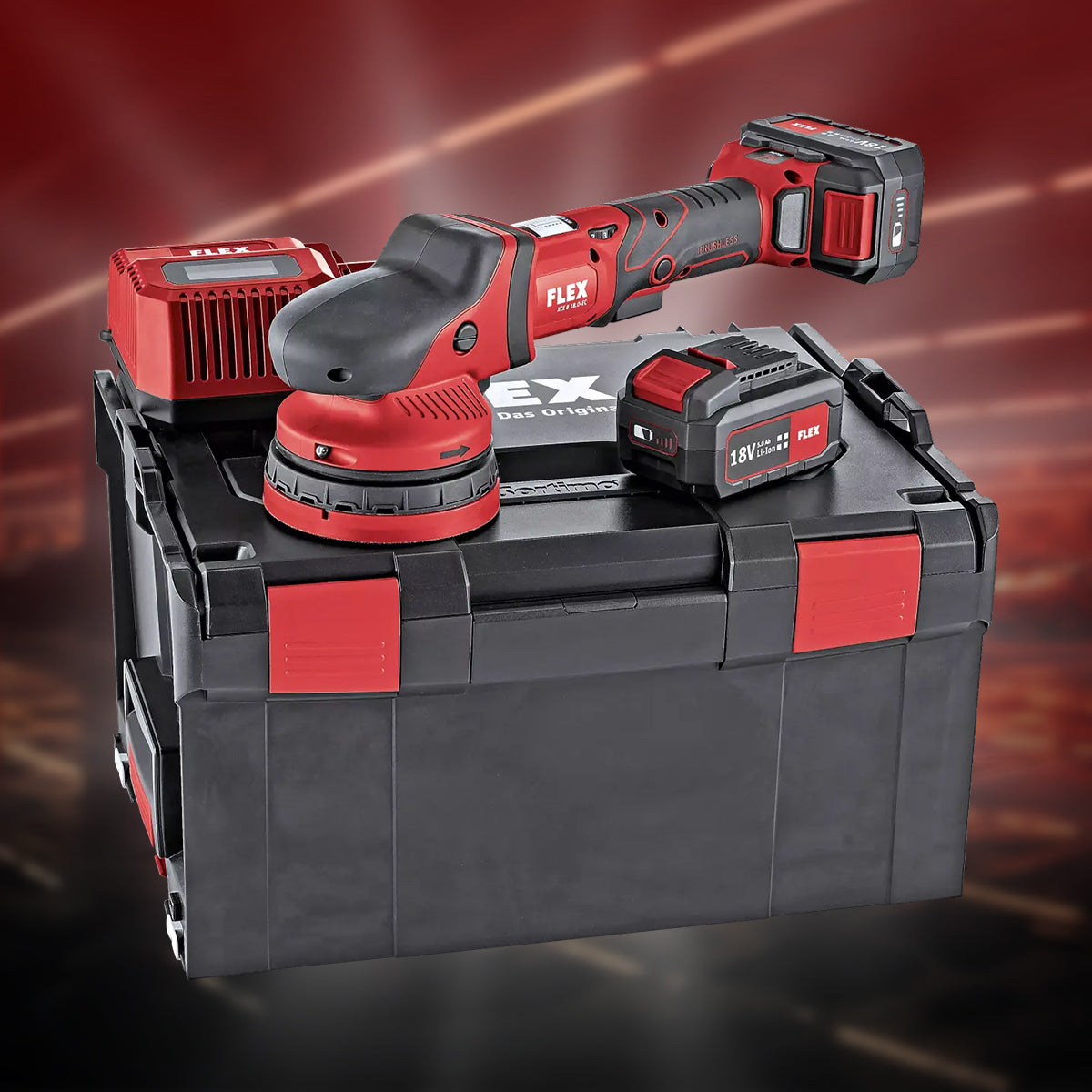 Flex XCE 8 125 18.0-EC/5.0 cordless random orbital polisher with positive-action drive for professional car detailing.