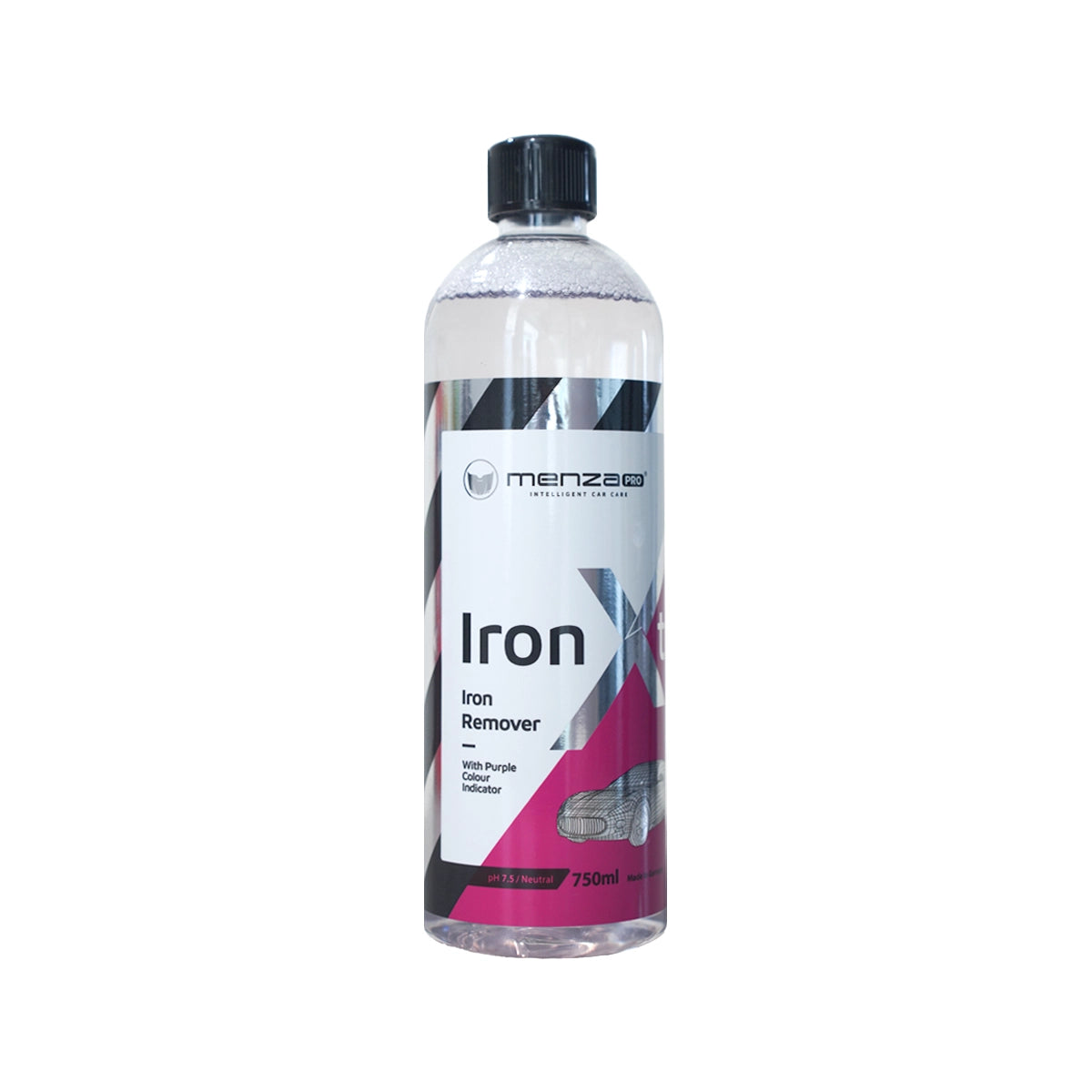 MenzaPro Iron Xtreme Iron Remover 750ml, thick gel cleaner with a color indicator for effective wheel decontamination.