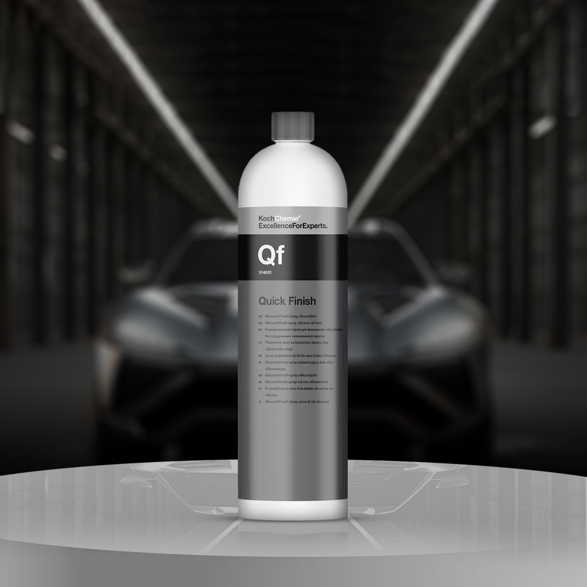 Koch Chemie Quick Finish 1L spray for smooth, painted surfaces, providing cleaning, care, and sealing in one step.