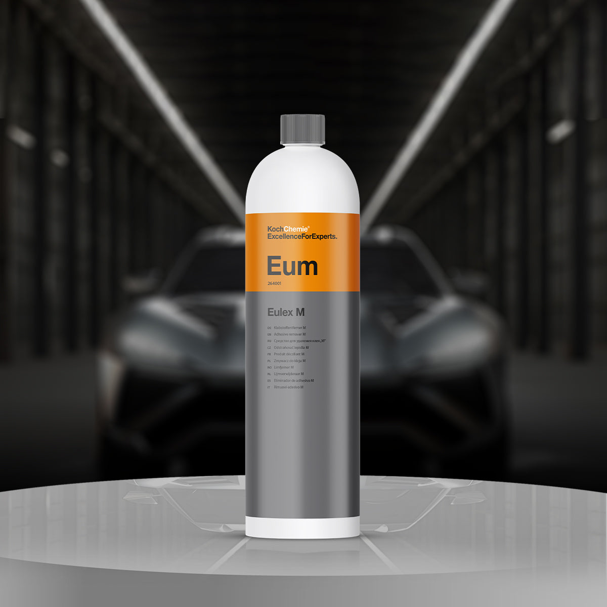 Koch Chemie Eulex M 1 Litre, adhesive, gum, and rubber remover, designed for safe and easy removal of organic residues from matt-painted surfaces and glass.