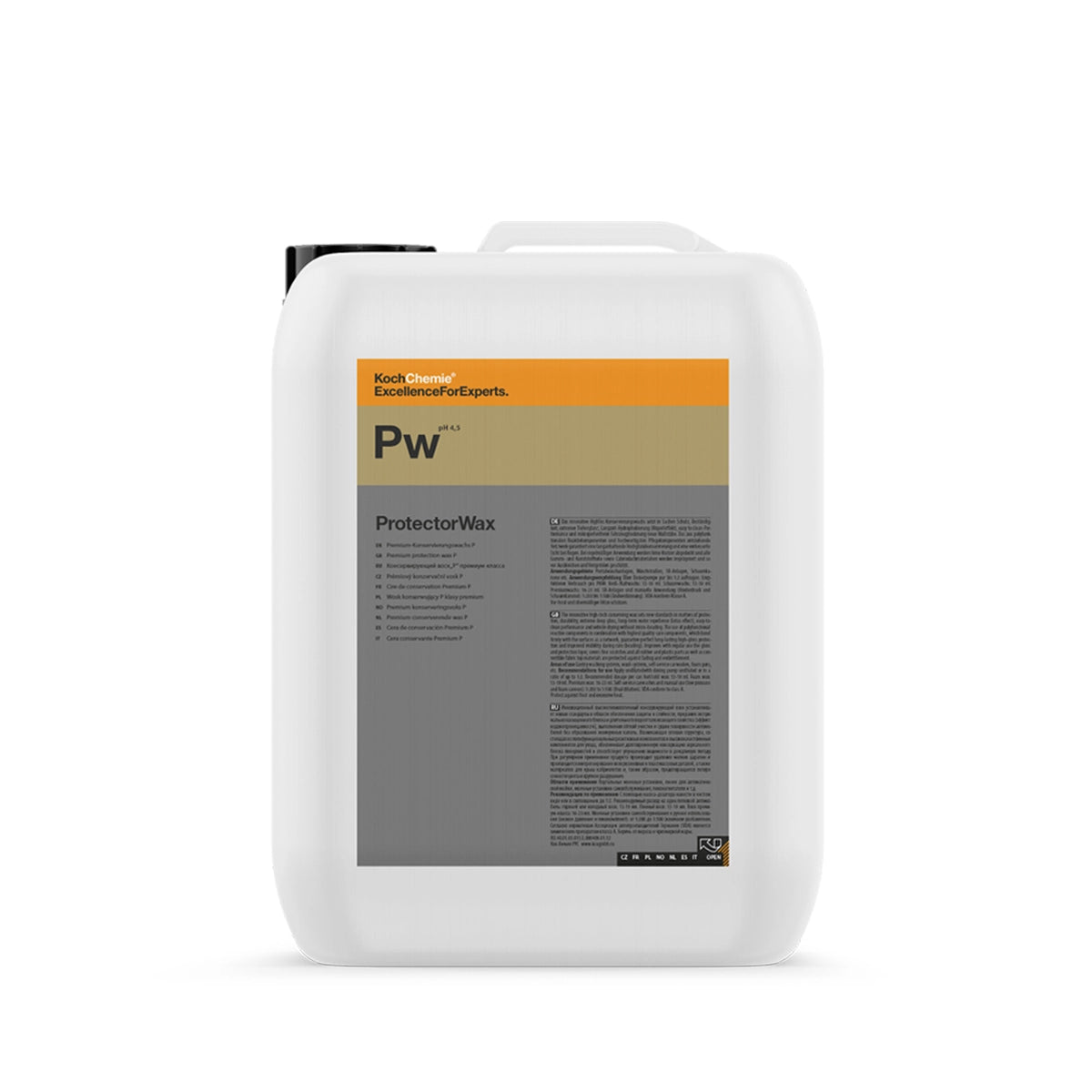 Koch Chemie Protector Wax 10 Litre, durable and water-repellent wax ideal for protecting car paint, rubber, and plastic components.