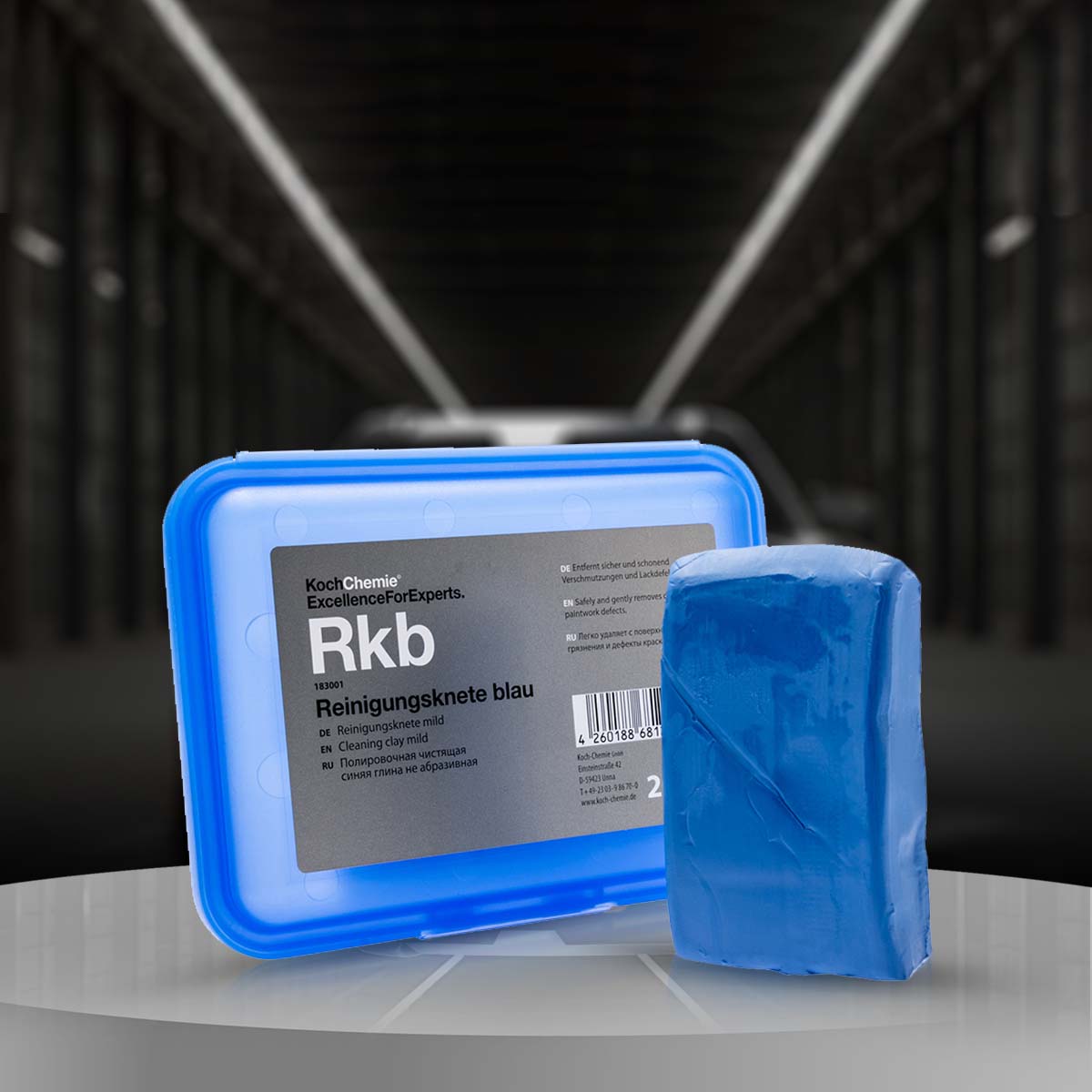 Koch Chemie Blue Clay 200g (Mild) for removing stubborn deposits like tar, rust bloom, and limescale from smooth surfaces.