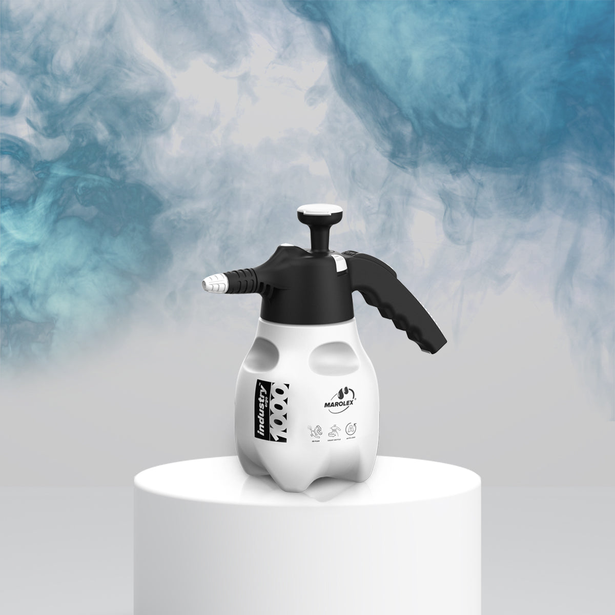 Acid-resistant Marolex Sprayer Industry ERGO 1000ml in white, ideal for auto detailing and rinseless washing.