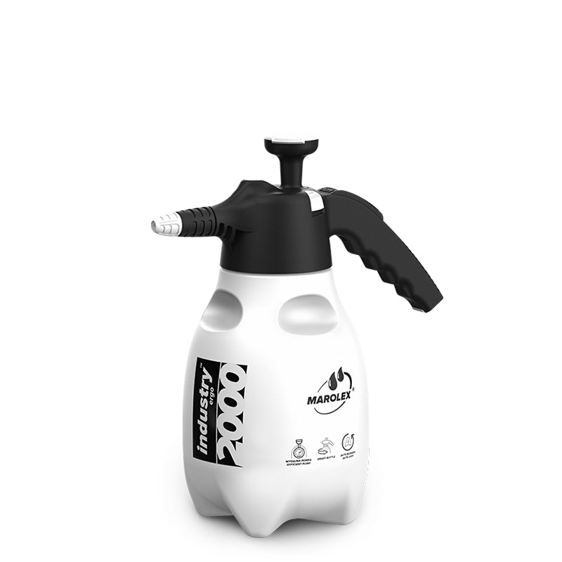 White Marolex Sprayer Industry ERGO 2000ml, featuring acid resistance and lightweight design for easy use during rinseless car washes.