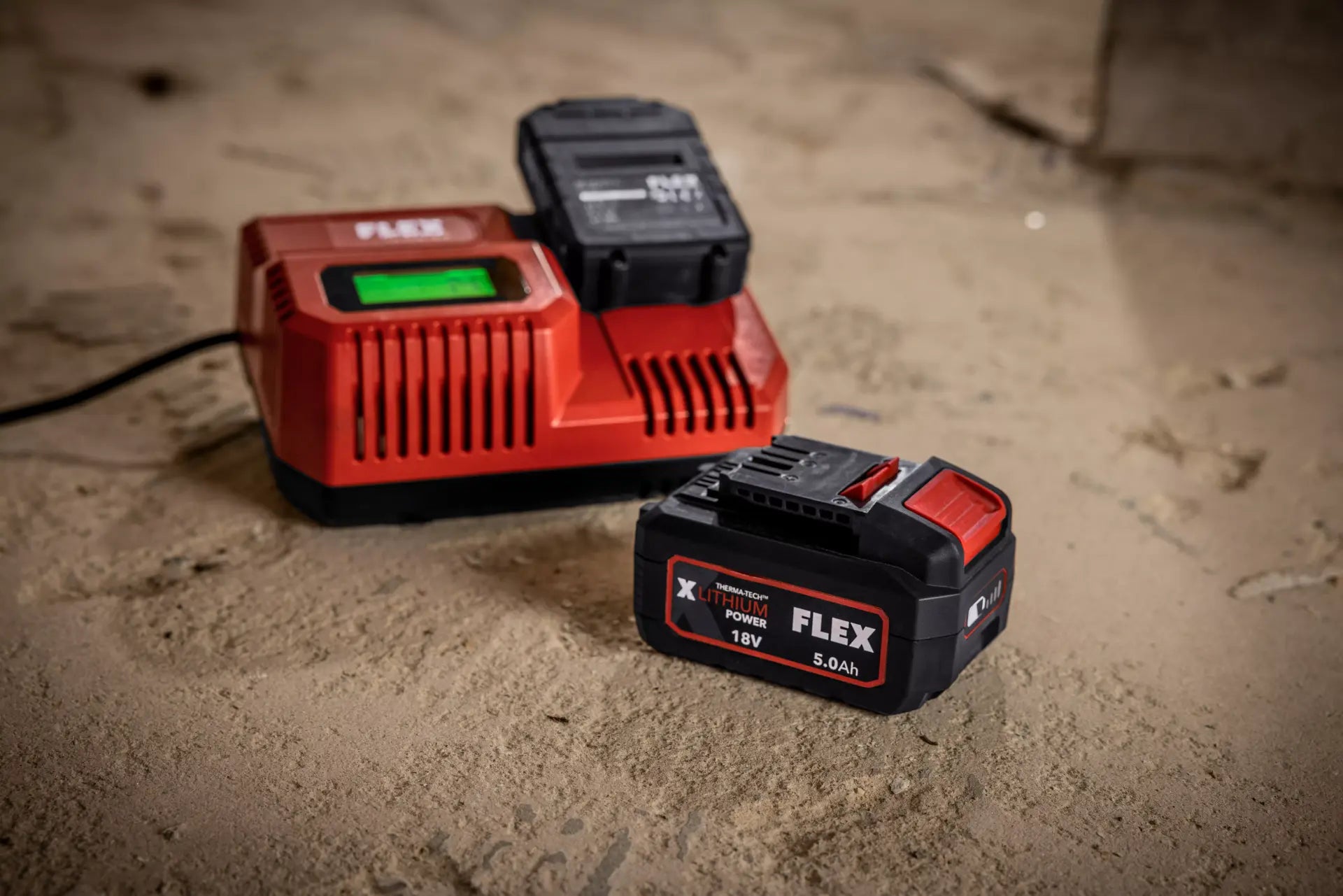 Flex CA 10.8/18.0 fast charger with wall-mount capability, ensuring convenient storage and accessibility.