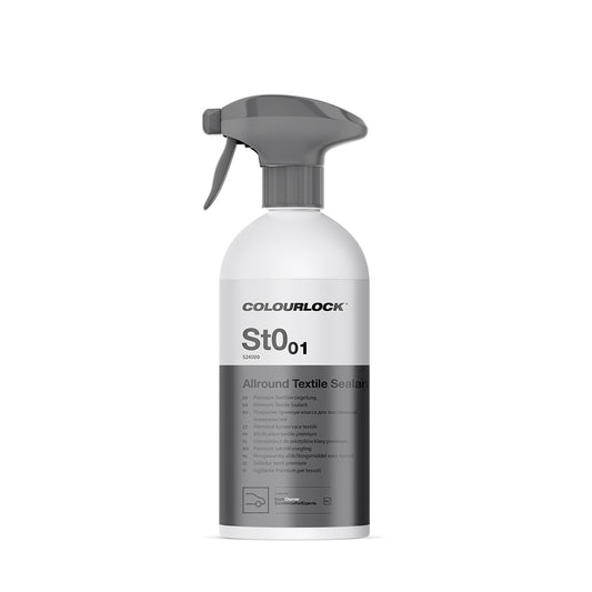 A spray bottle of Koch chemie Allround Textile Sealant with a gray label and white background.