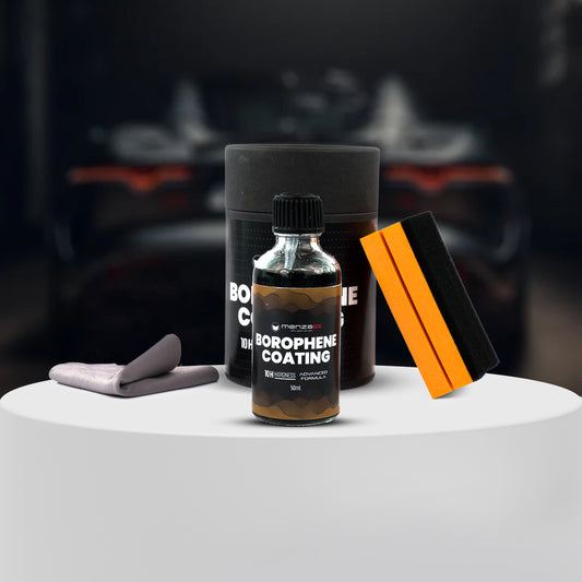 Borophene coating product with applicators on a dark background