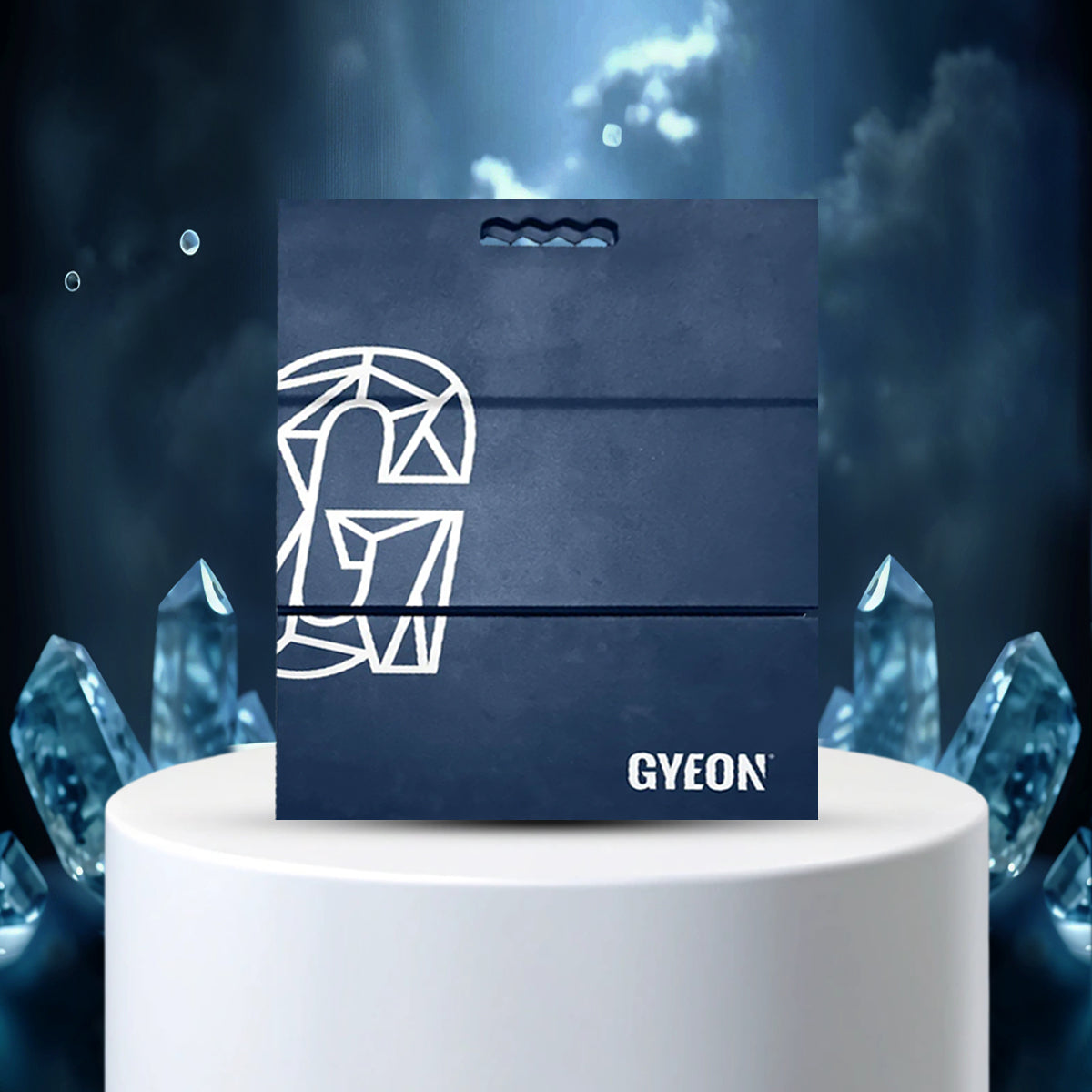 GYEON Q2M Kneel Mat GYEON product packaging with crystals on a dark background