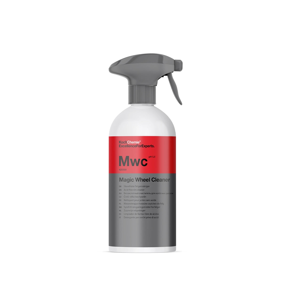 Magic Wheel Cleaner 500ml by Koch Chemie, viscous formula with iron-dissolving action for thorough rim cleaning.