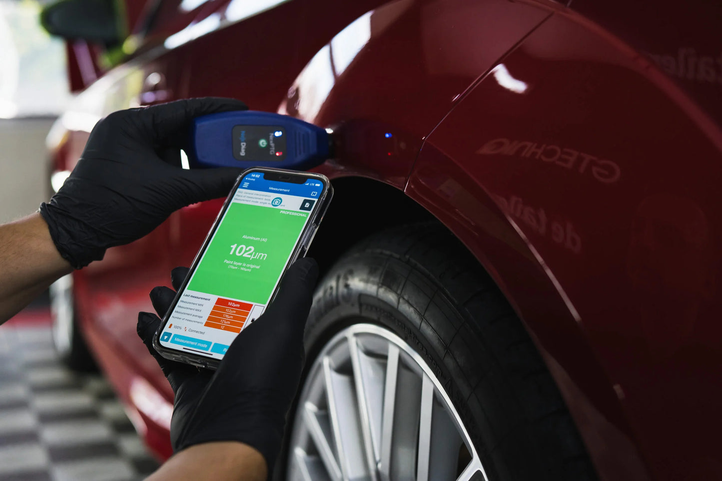 Nexdiag NexPTG Professional high-precision thickness tester for automotive paint inspection, featuring Bluetooth and real-time data export.