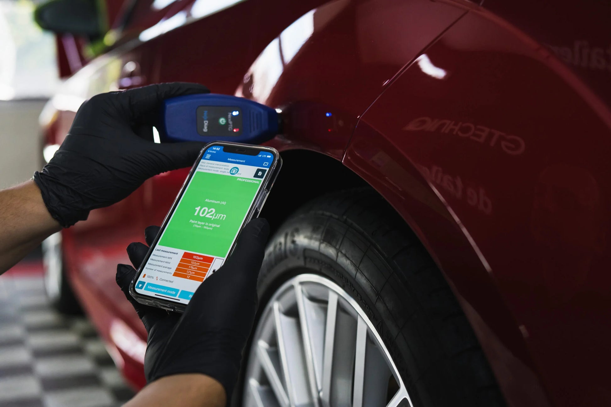 Nexdiag NexPTG Professional high-precision thickness tester for automotive paint inspection, featuring Bluetooth and real-time data export.