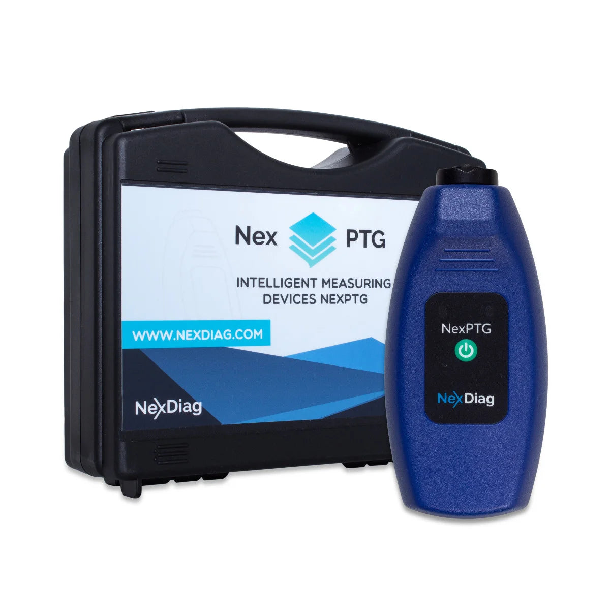 NexPTG Professional digital coating thickness gauge with movable head, designed for steel, zinc-plated steel, and aluminum surfaces.