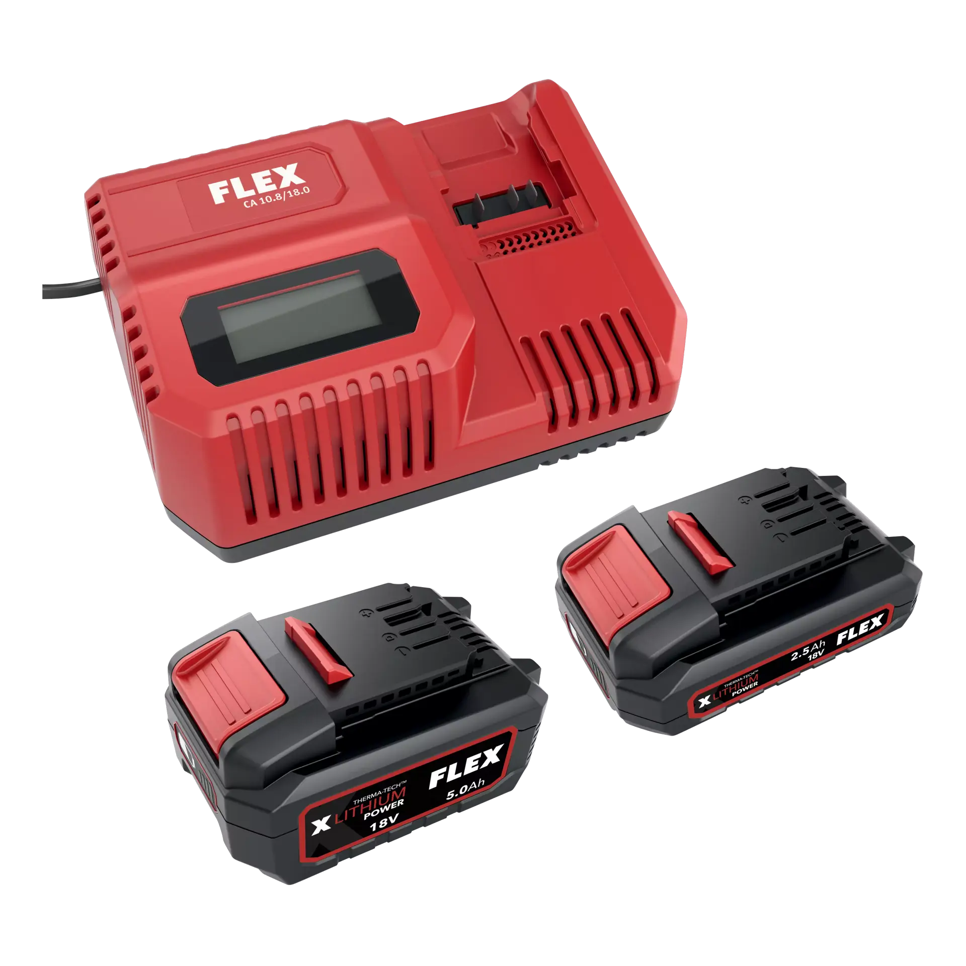 Compact and efficient Flex CA 10.8/18.0 rapid charger with a 9A charge current for quick battery recharging.