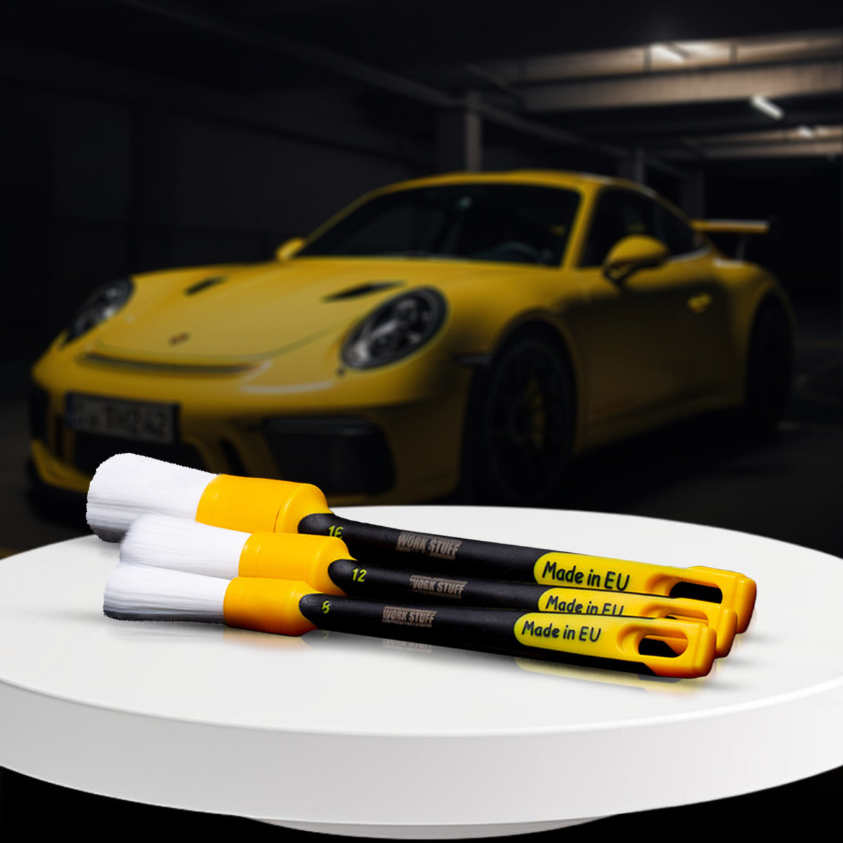Rubber Albino Detailing Brush with soft white synthetic bristles, ideal for cleaning leather, steering wheels, and hard-to-reach areas.