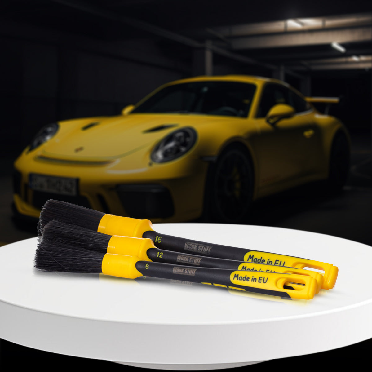 Work Stuff Detailing Brush Rubber Black in 16mm, 24mm, and 30mm sizes, designed for gentle yet powerful automotive cleaning.