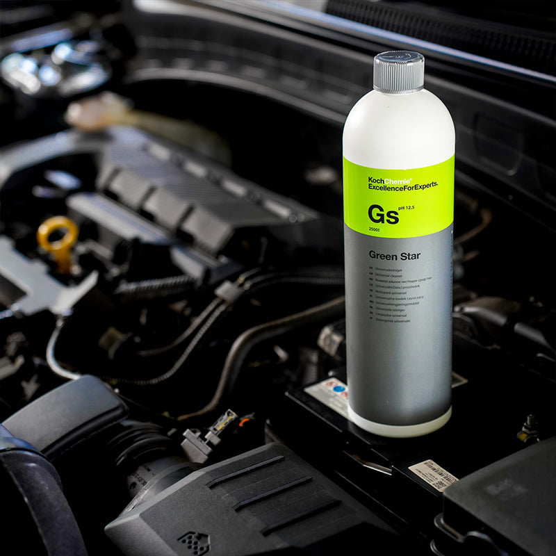 Koch Chemie Green Star 1Ltr, a highly concentrated alkaline cleaner, ideal for vehicle exteriors, interiors, and industrial cleaning tasks.